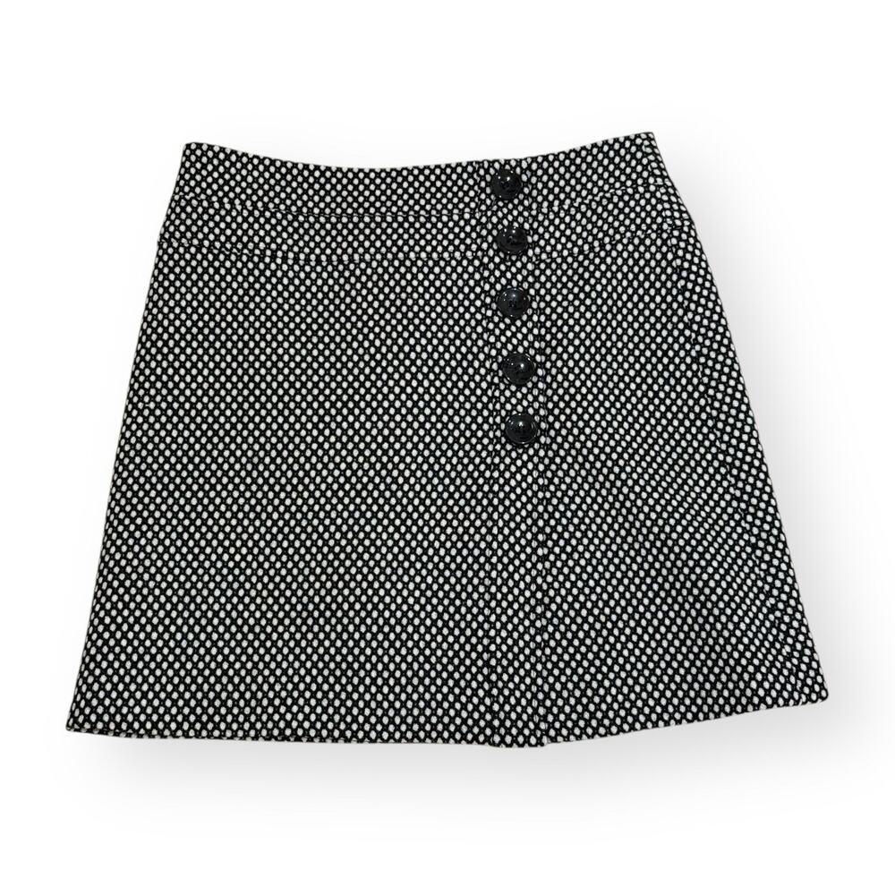 Talbots Vtg 90s 100% Wool Mini Skirt Sz 8 A-Line Black Polka Dot Preppy Academia